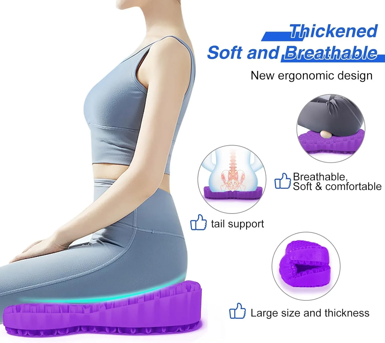 Thicken 19.7in Seat Cushion, Gel Seat Cushion for Long Sitting–Office Chair, Wheelchair, Car Pad, Large Cooling Support Pad for Back Pain, Sciatica, Tailbone Pain Relief