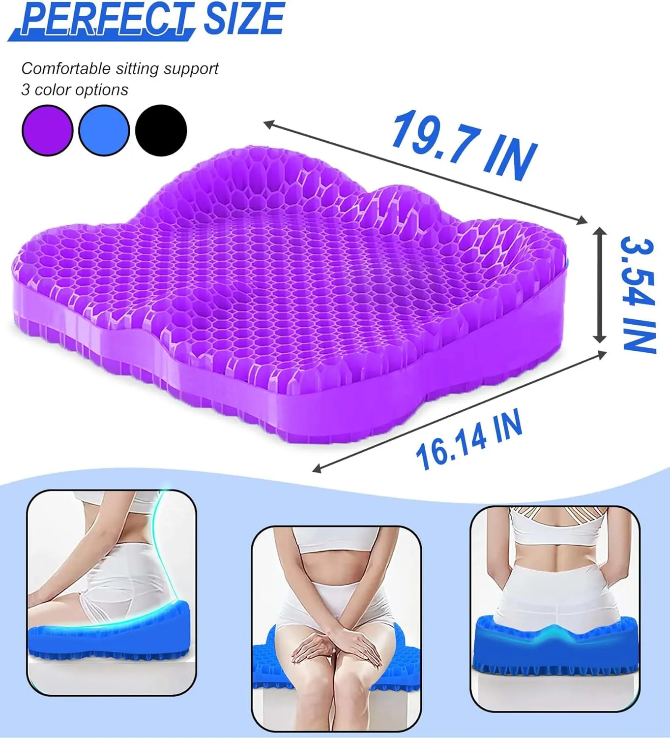 Thicken 19.7in Seat Cushion, Gel Seat Cushion for Long Sitting–Office Chair, Wheelchair, Car Pad, Large Cooling Support Pad for Back Pain, Sciatica, Tailbone Pain Relief