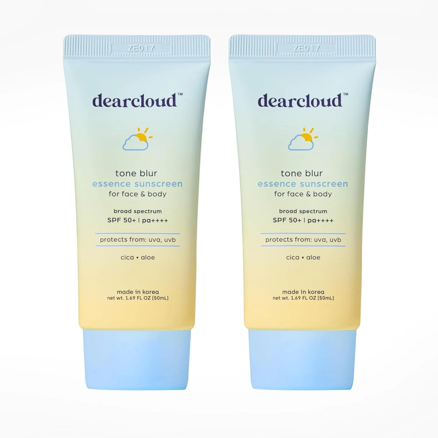 Tone Blur Essence Sunscreen Duo – SPF 50 (1.69 fl oz) – Korean Sunscreen for Face with Aloe & Cica – Blurring Primer (2 Pack)