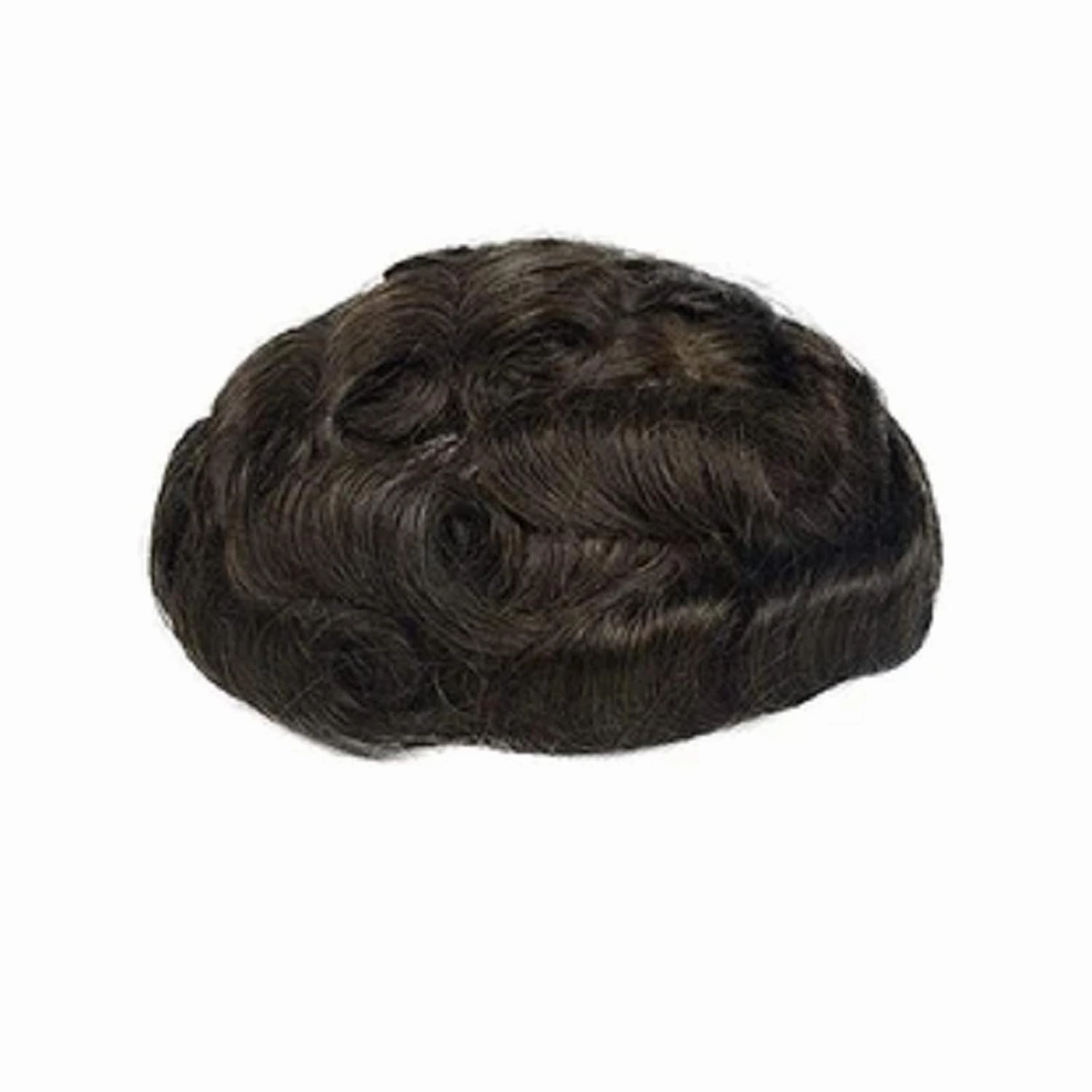 Toupee for Men Human Hair Mens Hair Pieces 0.06mm Soft Thin Skin Single Knotted Natural Wavy Men's Hair Replacement System with 8¡Á10 inch Cap (PU skin with lace front, #3(Brown Color))
