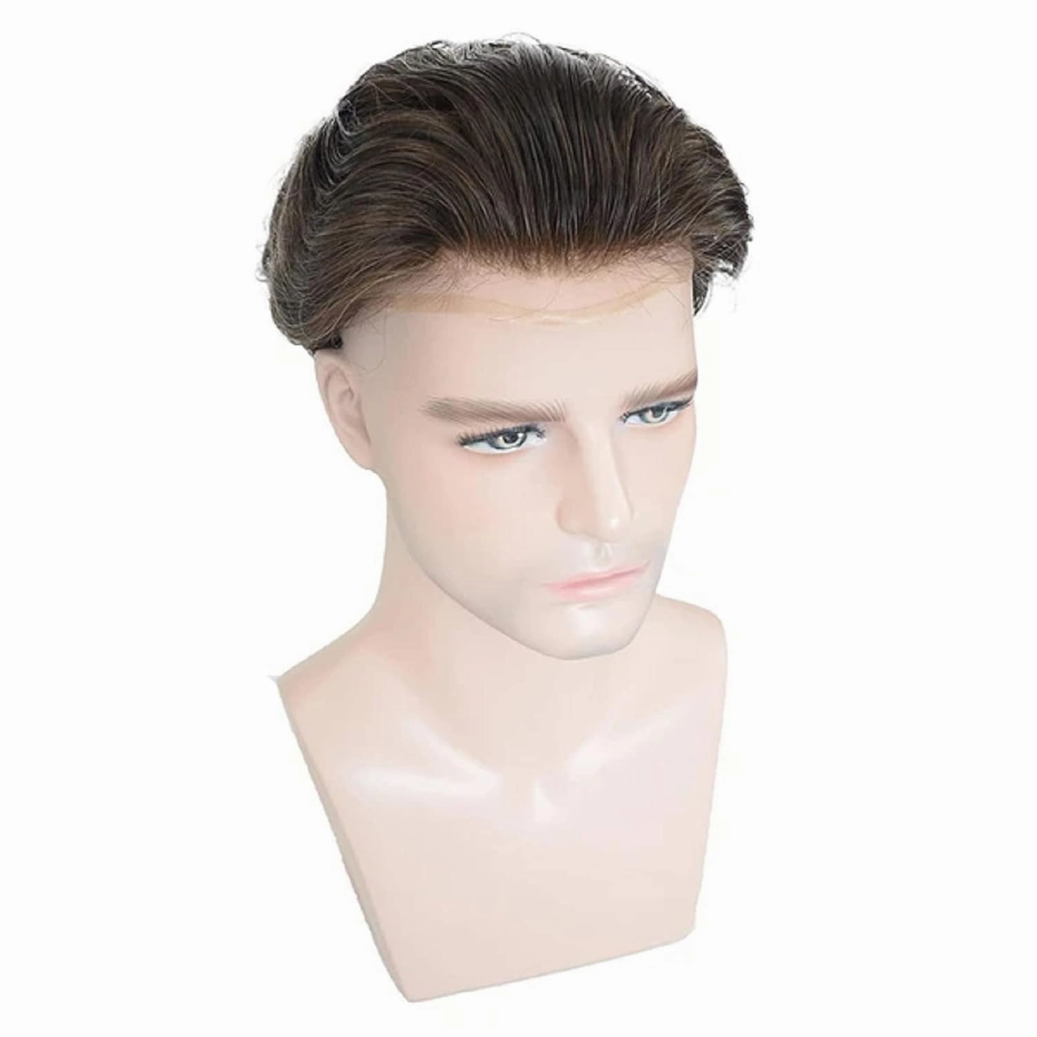 Toupee for Men Human Hair Mens Hair Pieces 0.06mm Soft Thin Skin Single Knotted Natural Wavy Men's Hair Replacement System with 8¡Á10 inch Cap (PU skin with lace front, #3(Brown Color))