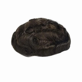 Toupee for Men Human Hair Mens Hair Pieces 0.06mm Soft Thin Skin Single Knotted Natural Wavy Men's Hair Replacement System with 8¡Á10 inch Cap (PU skin with lace front, #3(Brown Color))