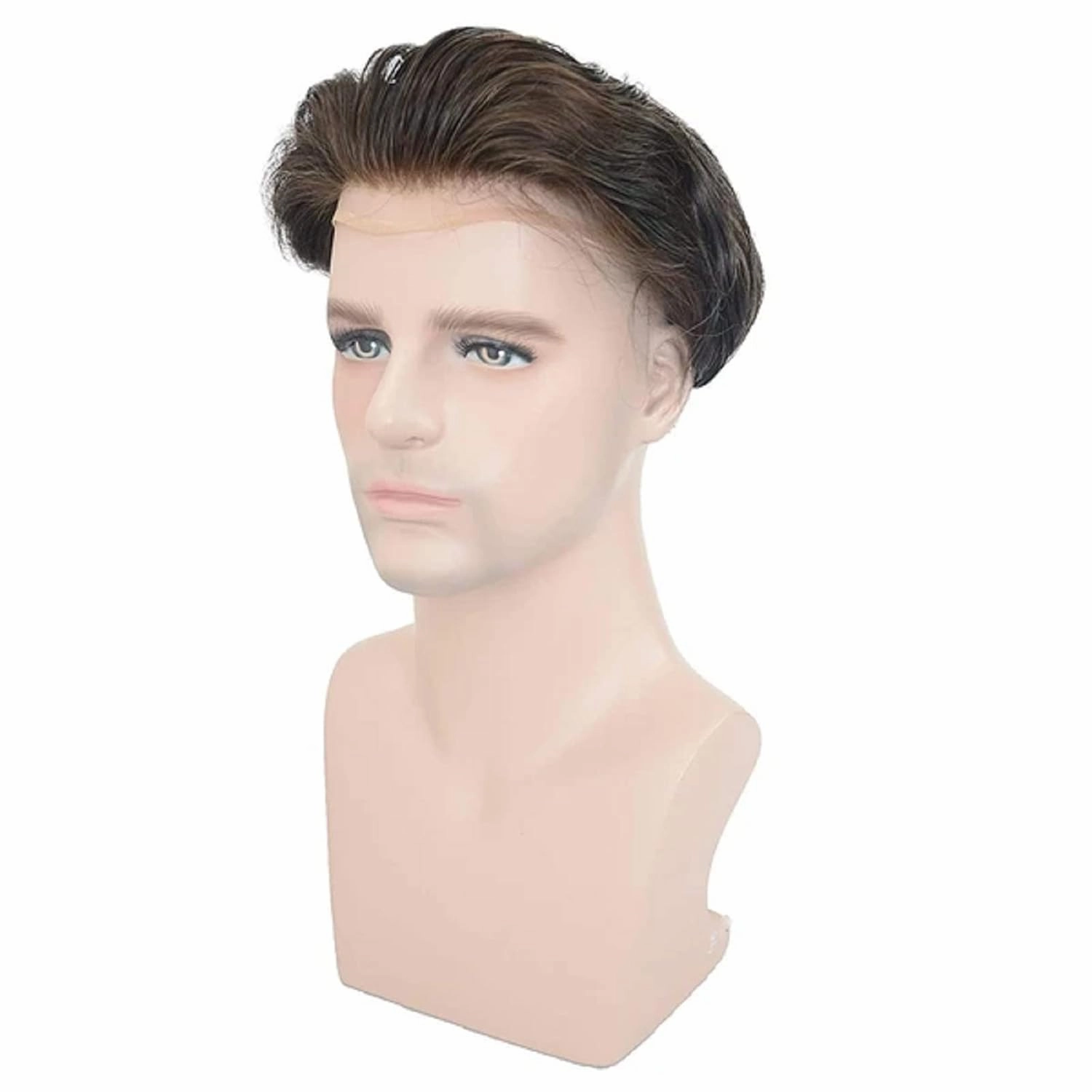 Toupee for Men Human Hair Mens Hair Pieces 0.06mm Soft Thin Skin Single Knotted Natural Wavy Men's Hair Replacement System with 8¡Á10 inch Cap (PU skin with lace front, #3(Brown Color))
