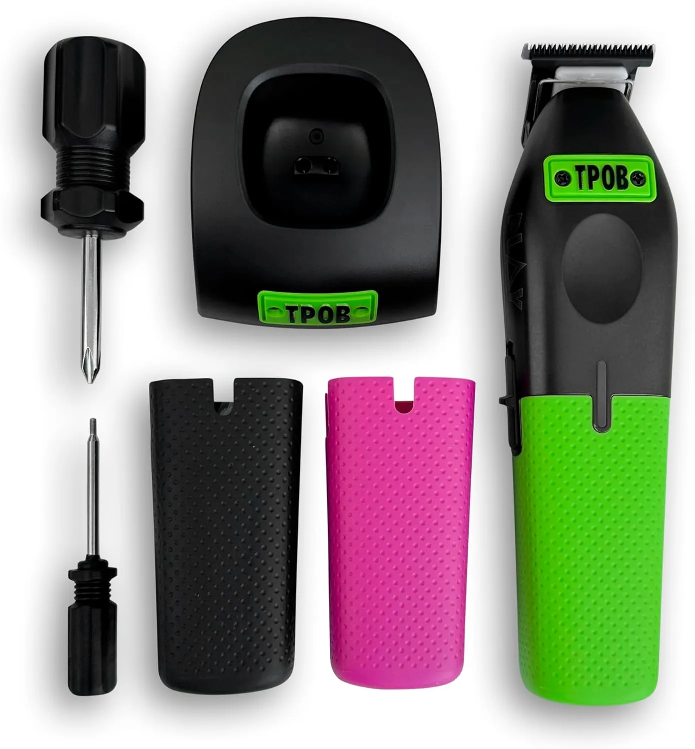 TPOB Play Barber Hair Clippers Trimmer for Men 7000 RPM with Pencil Blade Rubber Green/Black/Pink Grips (Black w/Grips)