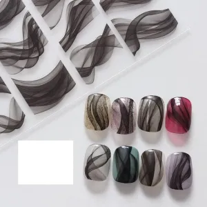 Translucent Black Smog Nail Sticker 3D Flowing Black Ribbon Self-Adhesive Decal Slider Blooming Ink French Nail Art Decals