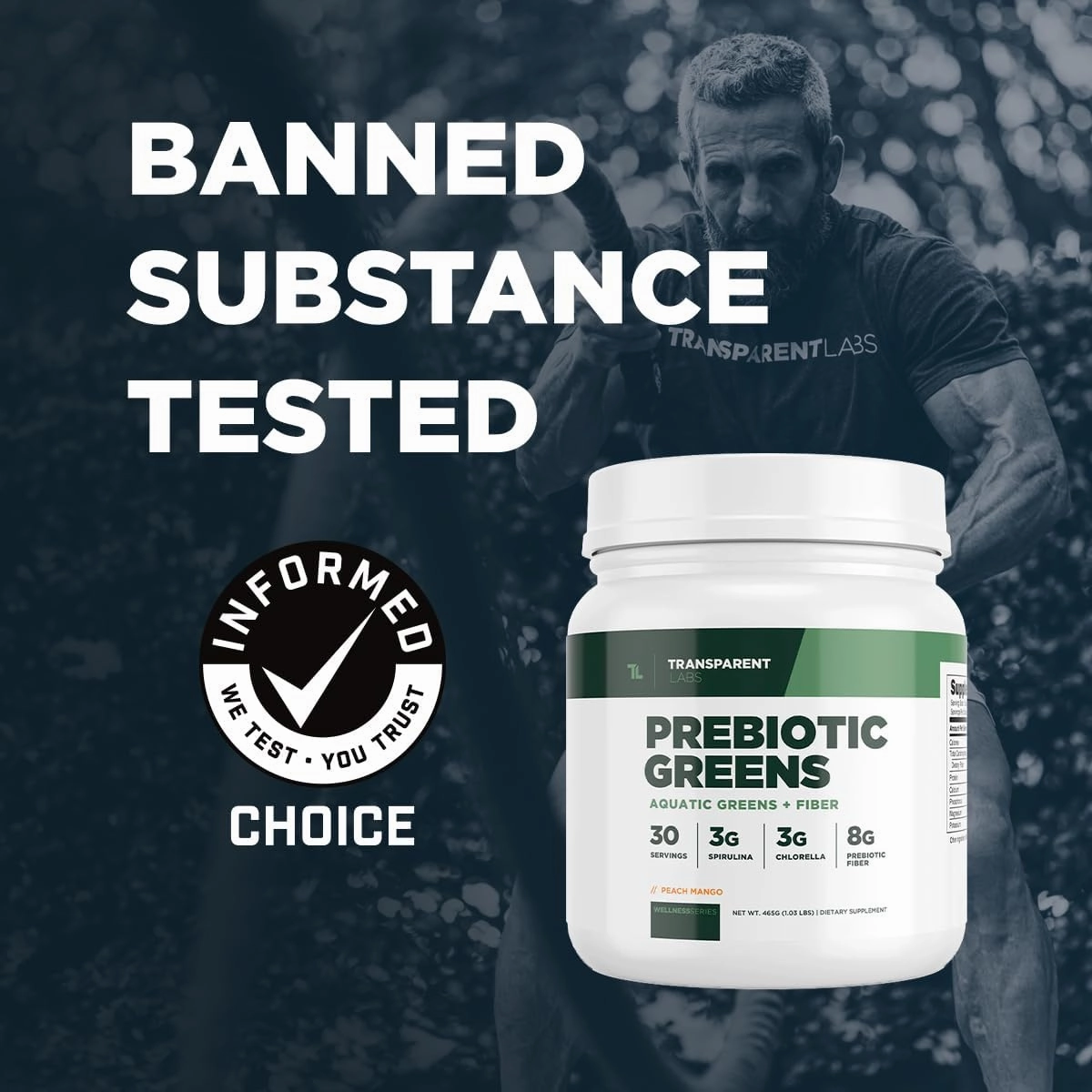 Transparent Labs Prebiotic Greens - Superfood Powder & Antioxidants Supplement with Organic Spirulina, Chloerra, Acacia, & Green Banana Powder - 30 Servings, Unflavored