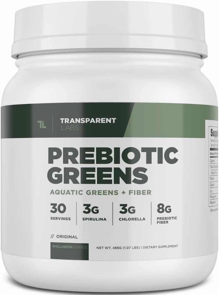 Transparent Labs Prebiotic Greens - Superfood Powder & Antioxidants Supplement with Organic Spirulina, Chloerra, Acacia, & Green Banana Powder - 30 Servings, Unflavored