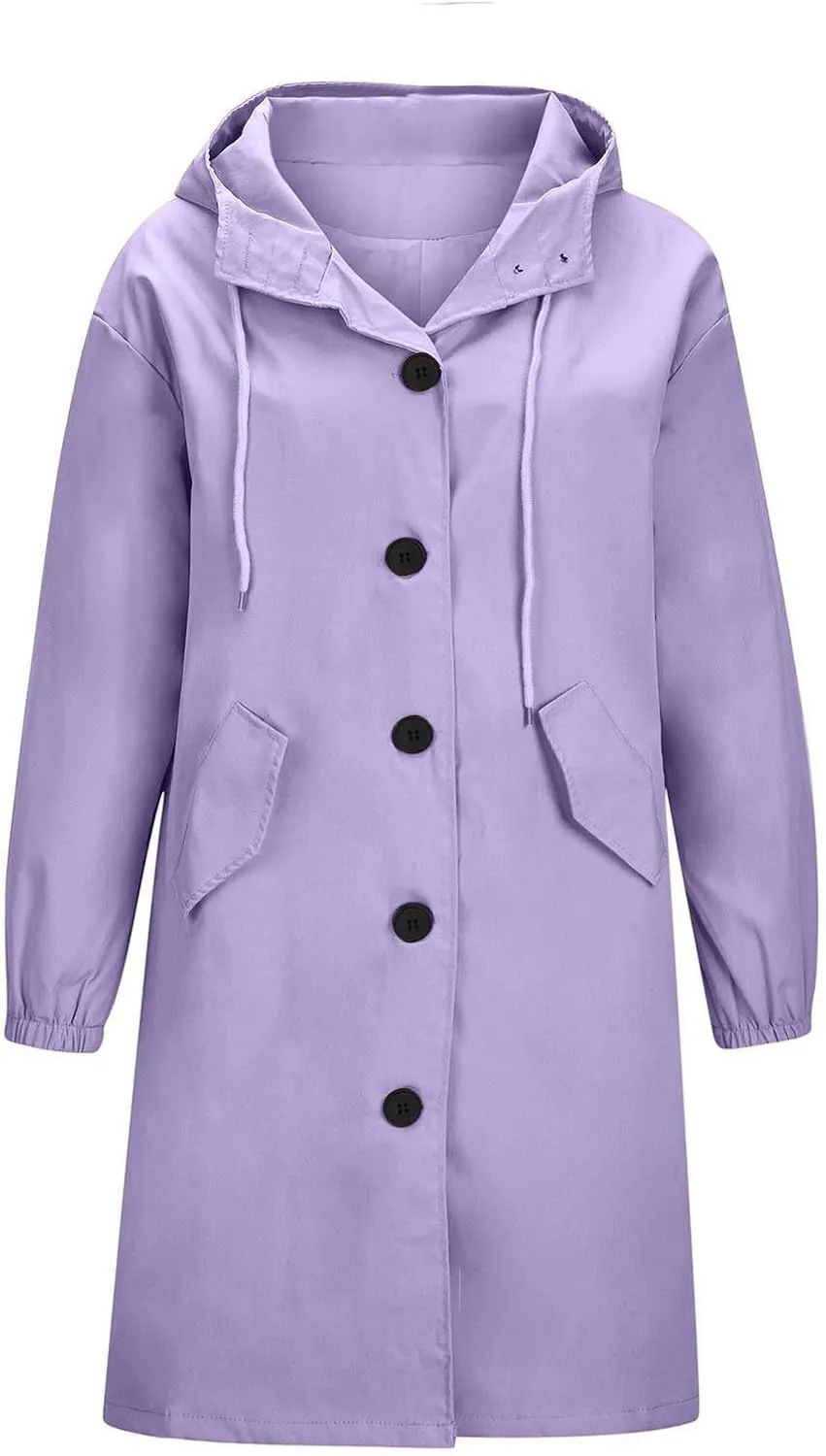 Trench Coat for Women 2023 Long Sleeve Solid Color Button Down Hooded Jacket Windproof Lightweight Plus Size Warm Clothes