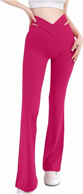 Trendy Pants for Women 2024 High Waisted Flare Pants Cut Out Bootcut Wide Leg Yoga Pant Running Jogger Hiking Trouser