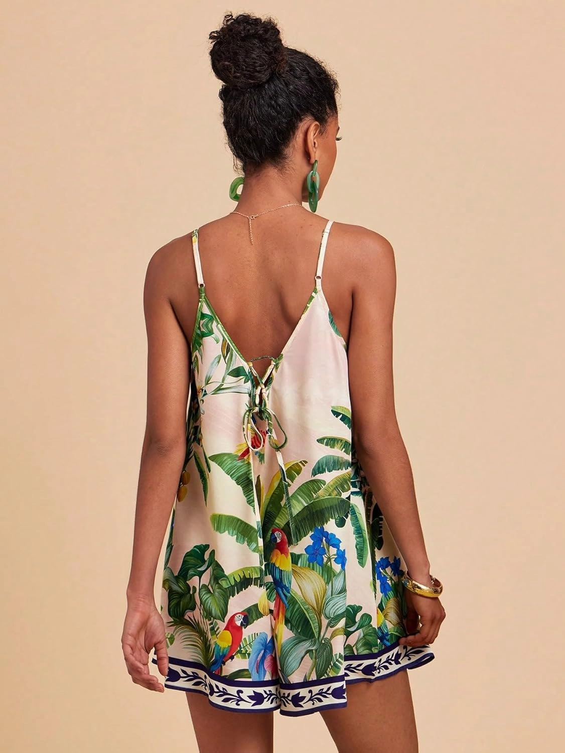 Tropical Floral Print Spaghetti Strap Dress, Sleeveless Summer Beach Dress, Casual Vacation Wear, Boho Mini 2025