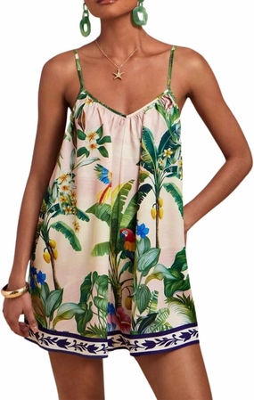 Tropical Floral Print Spaghetti Strap Dress, Sleeveless Summer Beach Dress, Casual Vacation Wear, Boho Mini 2025