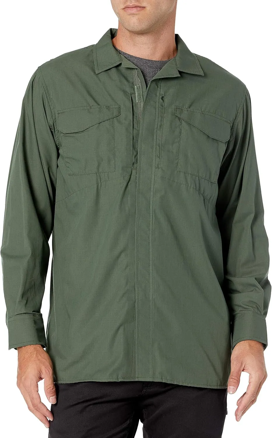 TRU-SPEC 24-7 1051002 Men's Ultralight Long Sleeve Uniform Shirt, Polyester Cotton Rip-Stop, X-Small Regular, Black