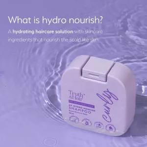 Truth and Hair Hydro Nourish Shampoo for Curly Hair | Aloevera Leaf Powder, Hyaluronic Acid and Collagen | Enhances shine and fortifies strands | SLS & Paraben free 180ml.