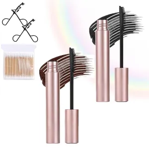 Tubing Mascara Black & Brown Duo For Lash Makeup - Lengthening & Curling Waterproof Mascara, Smudge-Proof Non-Clumping Formula with Dual Brushes, Long-Lasting Volume (Black Brown, L)