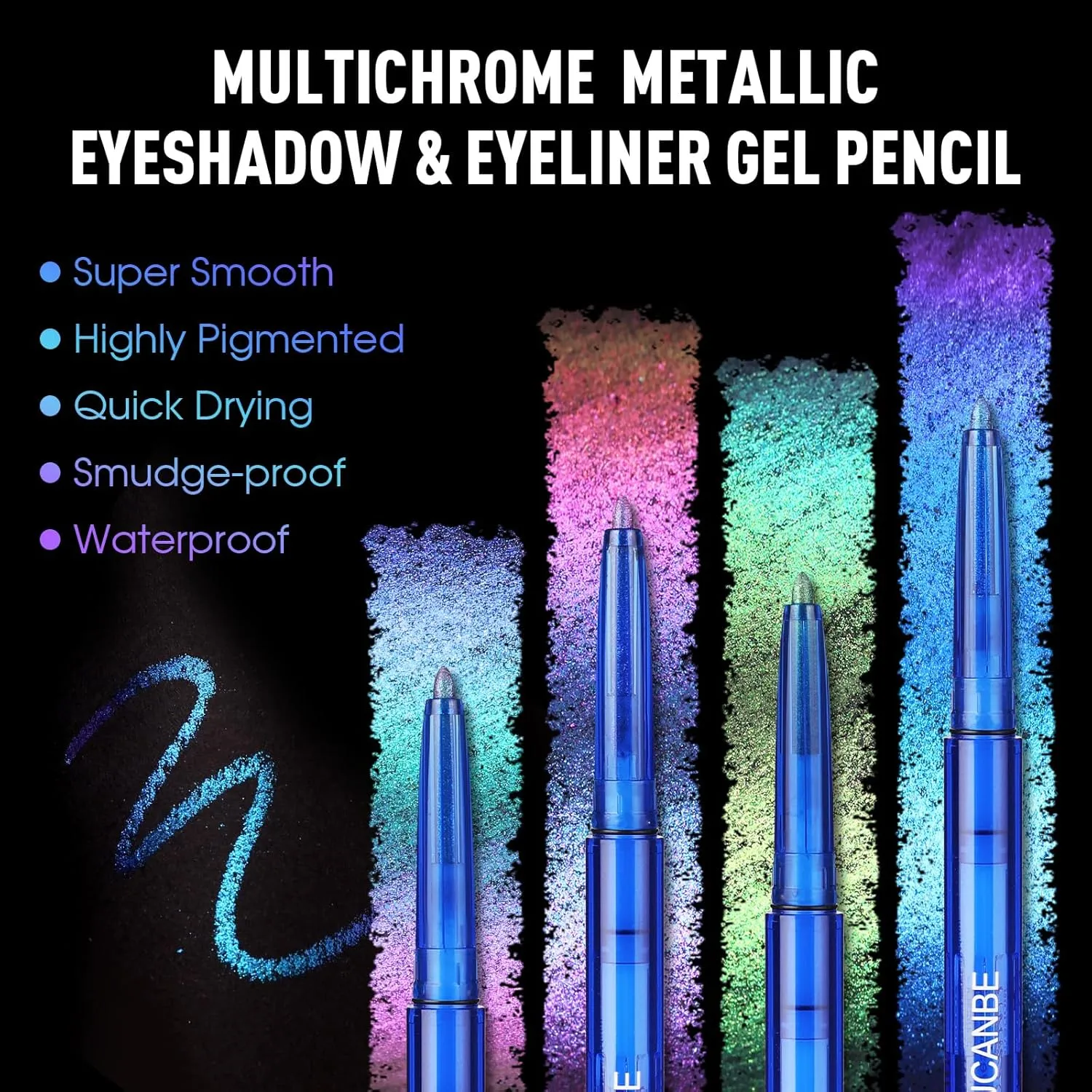UCANBE 4PCS Chameleon Eyeshadow & Eyeliner Gel Pencil Set - Multichrome Shifting Colors Metallic Glitter Eye Makeup,Waterproof Long-Lasting Smudge-Proof Multi-Dimensional Color