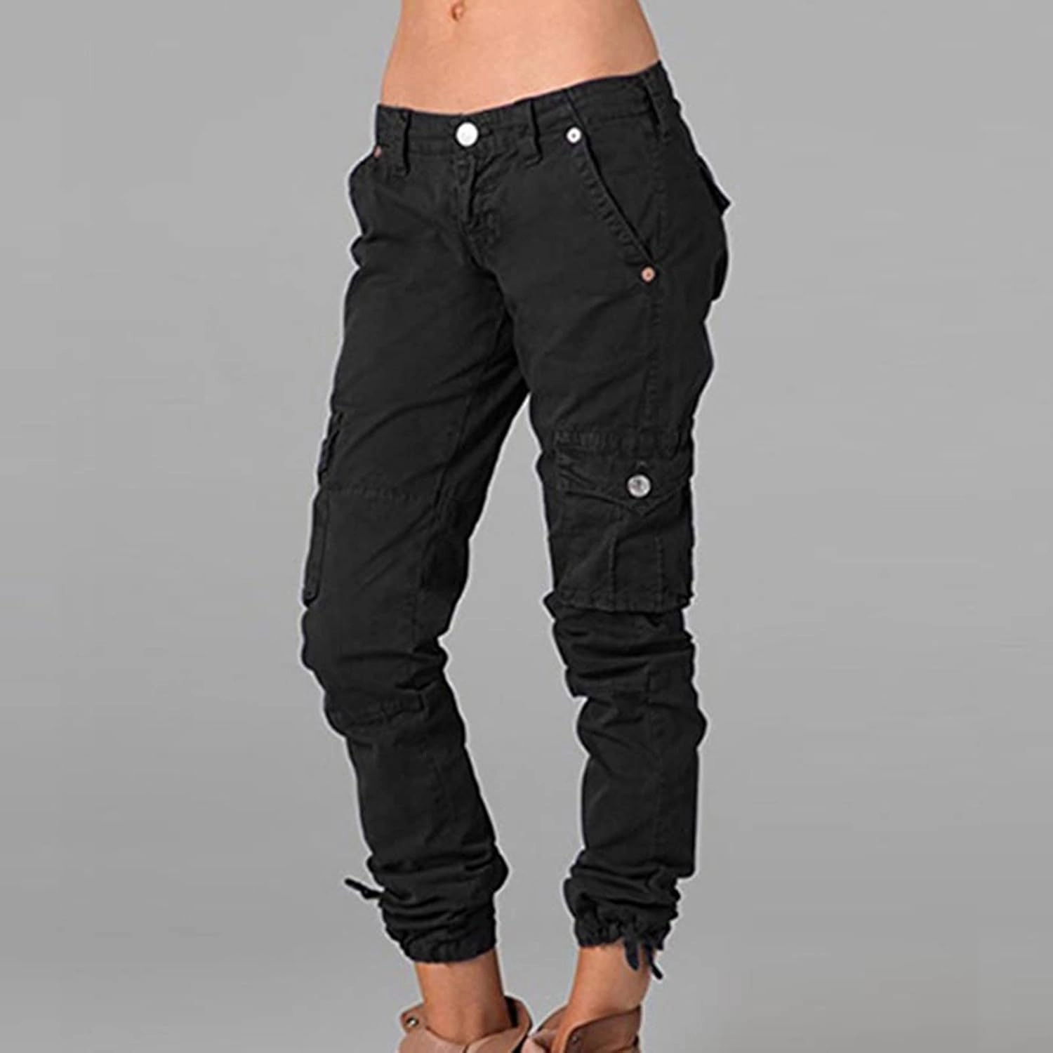 Uillui Military Women Cargo Pants Ripstop Multi-Pockets Corset Leg Bootleg Pant Low Waist Outdoor Hiking Tactical Cargo Pant