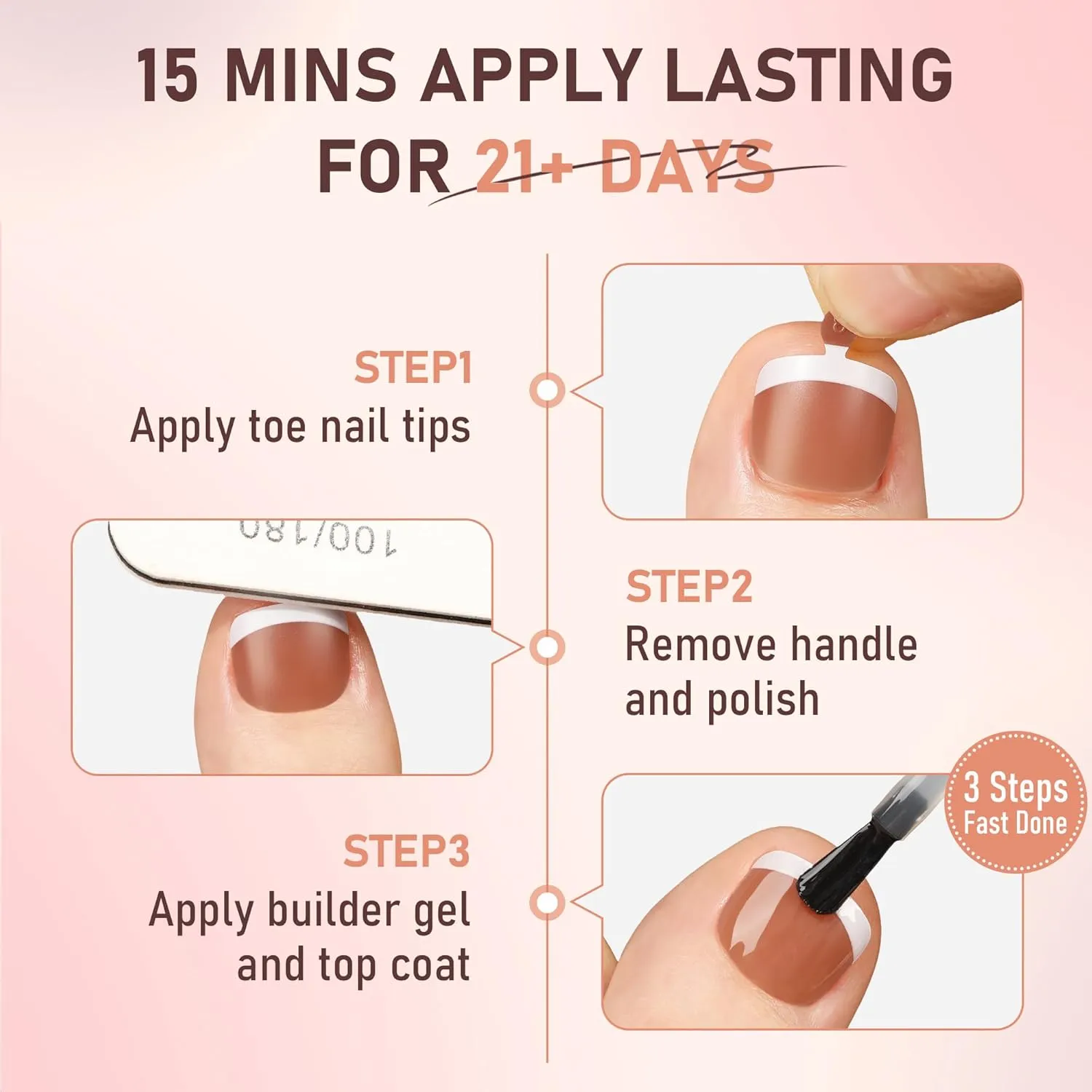 UNA GELLA Toe Nail Press Ons Honey Brown Toe Nail Tips Gel Nail Tips French Tip Press On Nails -216pcs 12sizes Soft Gel Press On Toenails Acrylic Nails Soak Off Toenail Press Ons For Home DIY Nail