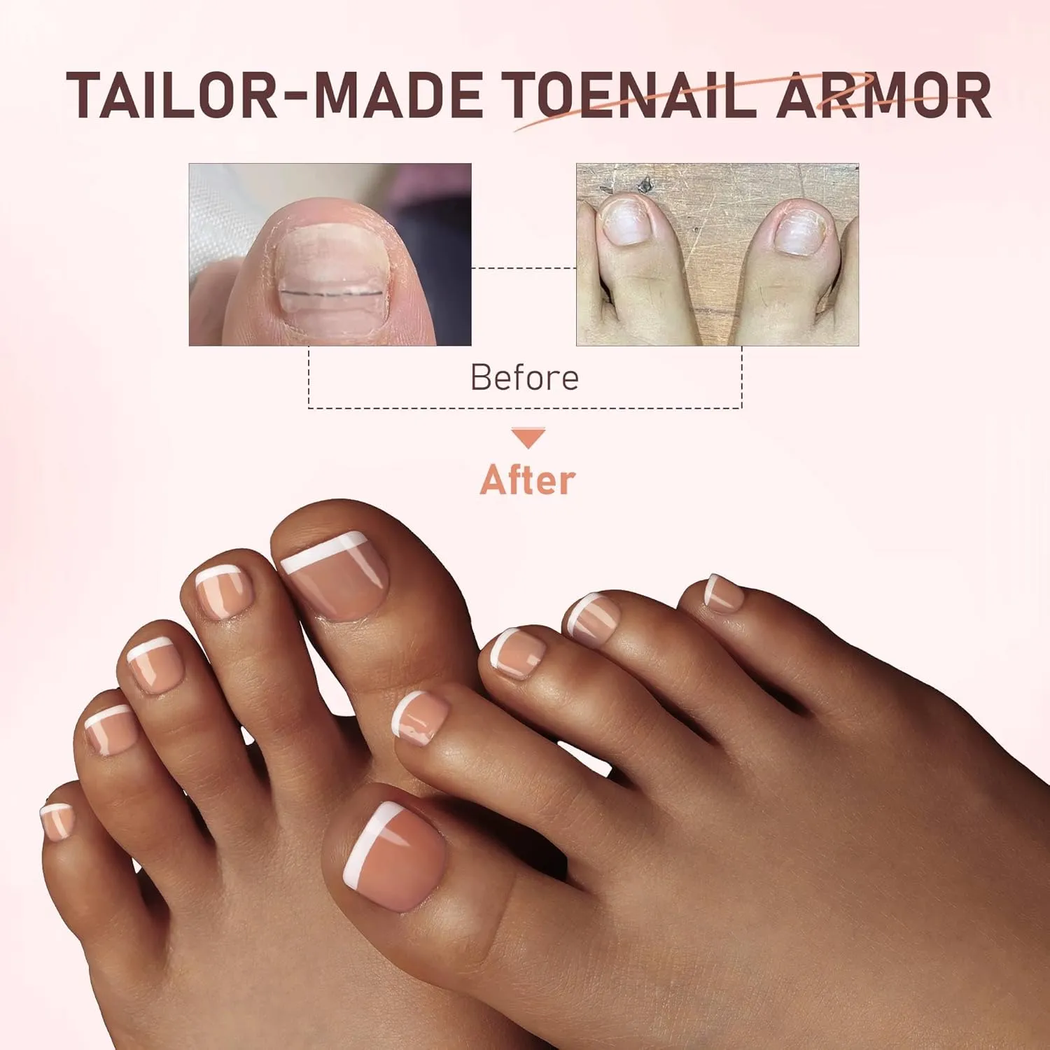 UNA GELLA Toe Nail Press Ons Honey Brown Toe Nail Tips Gel Nail Tips French Tip Press On Nails -216pcs 12sizes Soft Gel Press On Toenails Acrylic Nails Soak Off Toenail Press Ons For Home DIY Nail