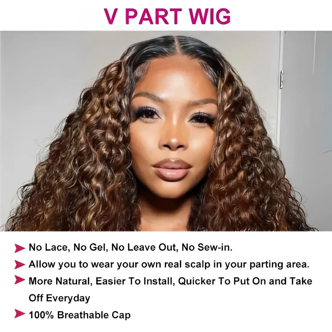 UNICE Curly V Part Wigs Human Hair Balayage Brown Highlight Clip in Upgrade U Part Wig No Leave Out Wear Go Glueless Human Hair Wig Beginner Friendly 14 inch