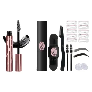 Unidollss Eye Defining Professional Bundle: Tubing Mascara Volume and Length Black   Dual-Ended Eyebrow Stamp & Stencil Kit