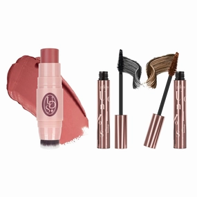 Unidollss Lash & Blush Professional Bundle: Tubing Mascara Black Brown   3-in-1 Cream Blush Stick 02-120s Eye-Cheek Perfection for Sensitive Skin & Mature Beauty