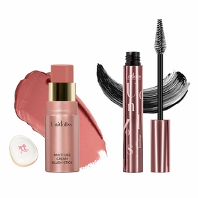 Unidollss Tubing Mascara Black   Multi-Use Makeup Cream Blush Stick, Washable Mascara Lengthening Long Lasting All Day, No Smudging, No Clumping, 3-in-1 Buildable Blush Stick for Cheeks, Eyes, and Lip