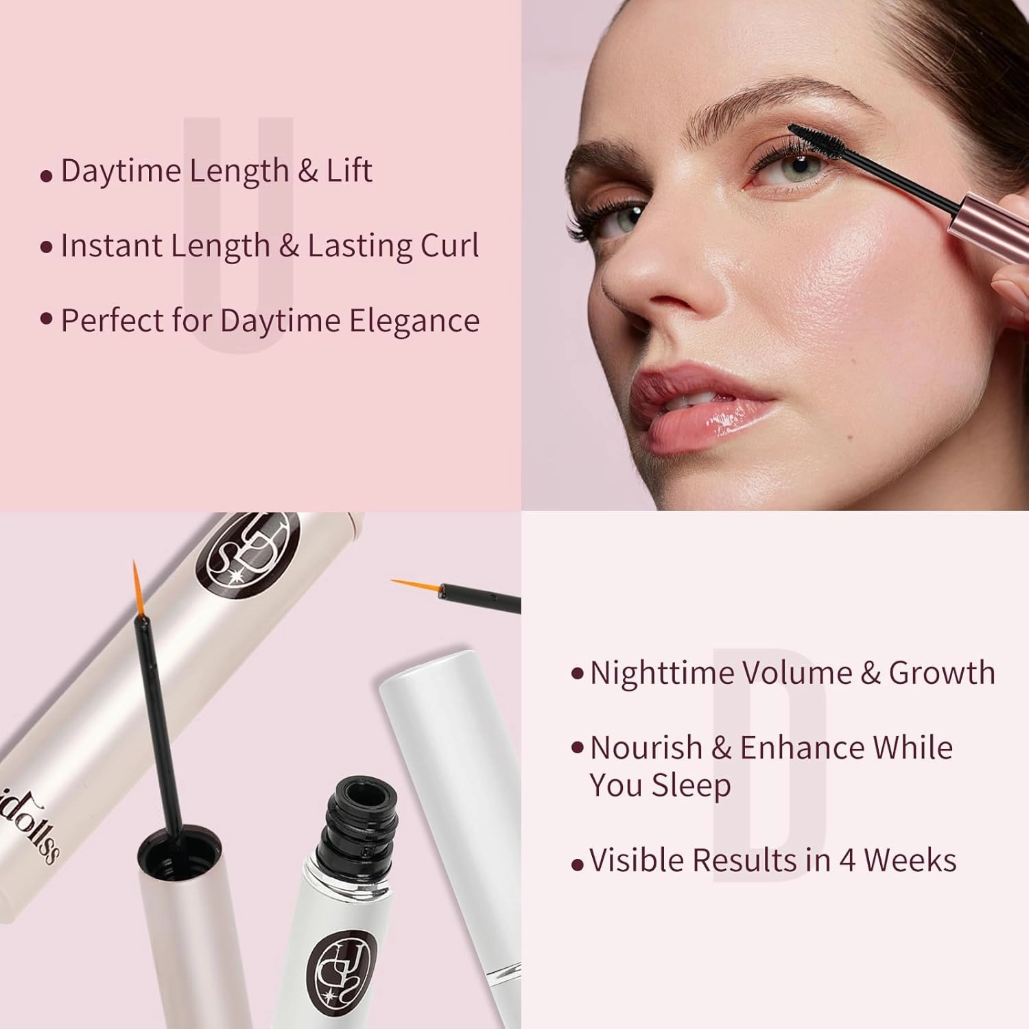 Unidollss Tubing Mascara Volume and Length Black and Lash Serum Set Lengthening Long Lasting All Day,Eyelash Growth Serum for Thicker,Longer Lash and Eyebrow,Tubing Mascara for 30  Women,Gluten-free