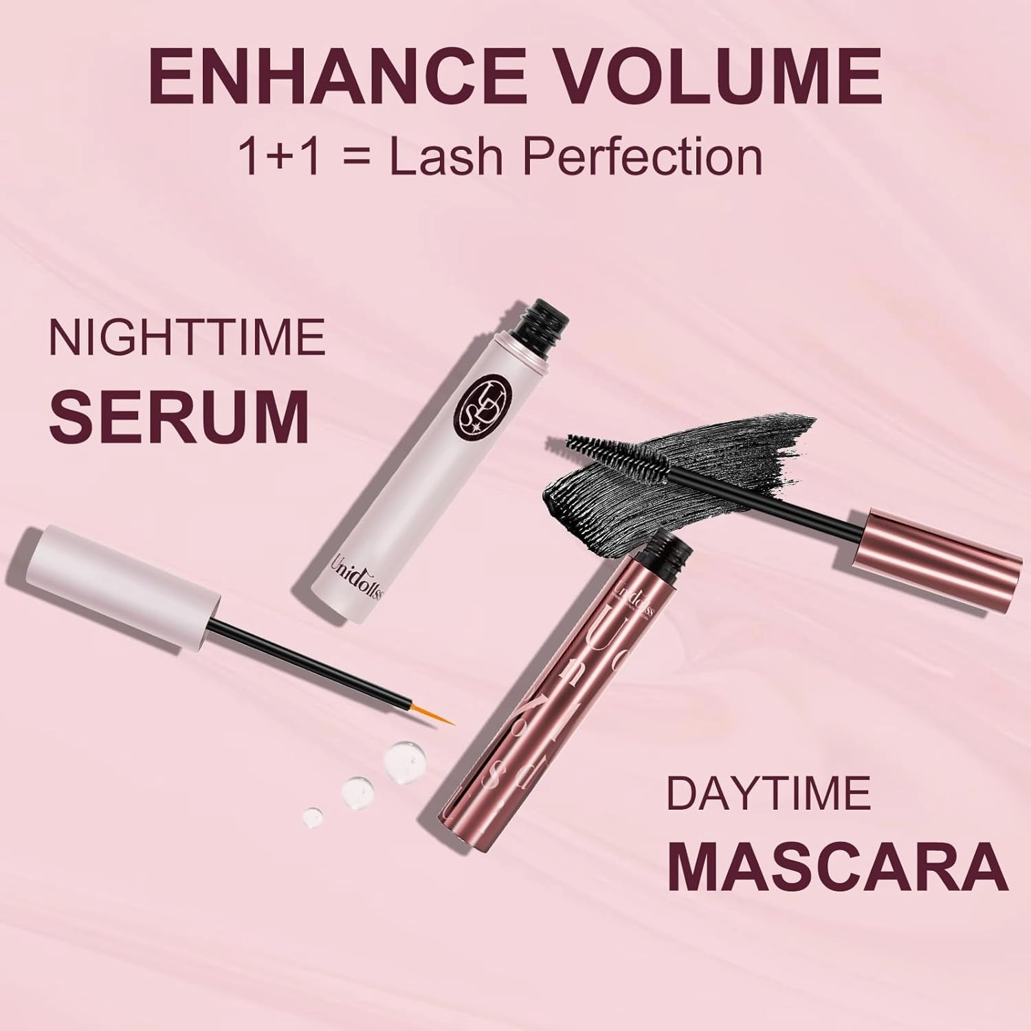 Unidollss Tubing Mascara Volume and Length Black and Lash Serum Set Lengthening Long Lasting All Day,Eyelash Growth Serum for Thicker,Longer Lash and Eyebrow,Tubing Mascara for 30  Women,Gluten-free