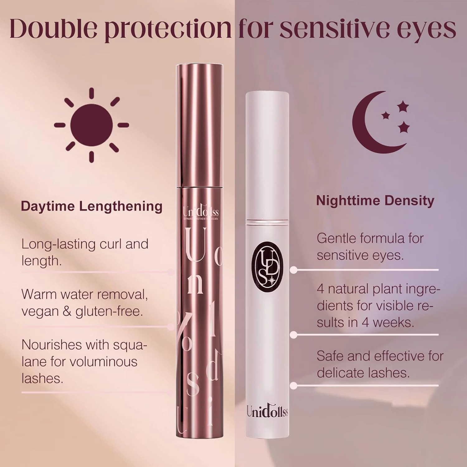 Unidollss Tubing Mascara Volume and Length Black and Lash Serum Set Lengthening Long Lasting All Day,Eyelash Growth Serum for Thicker,Longer Lash and Eyebrow,Tubing Mascara for 30  Women,Gluten-free