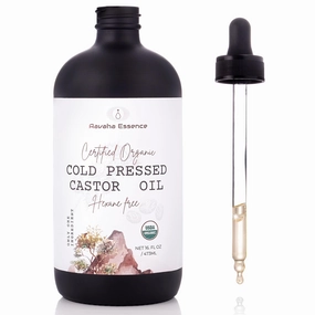 Unrefined Organic Cold Pressed Castor Oil in Glass Bottle with dropper - 100% Pure & Natural, Hair Growth Eyelashes and Eyebrows, Packs, Skin moisturizer Face, Body - Hexane free 16oz