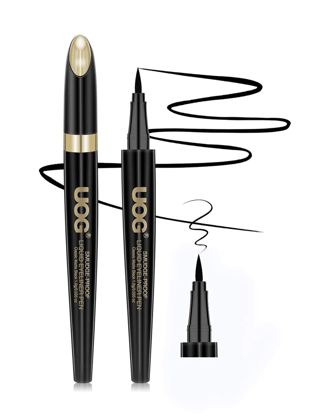 UOG Liquid Eyeliner - Waterproof, Smudge-Proof, Quick-Dry Formula with Precise Slender Brush Tip, Allergy-Free & Long-Lasting Up to 72 Hours. 1.0mL/0.035 Fl oz