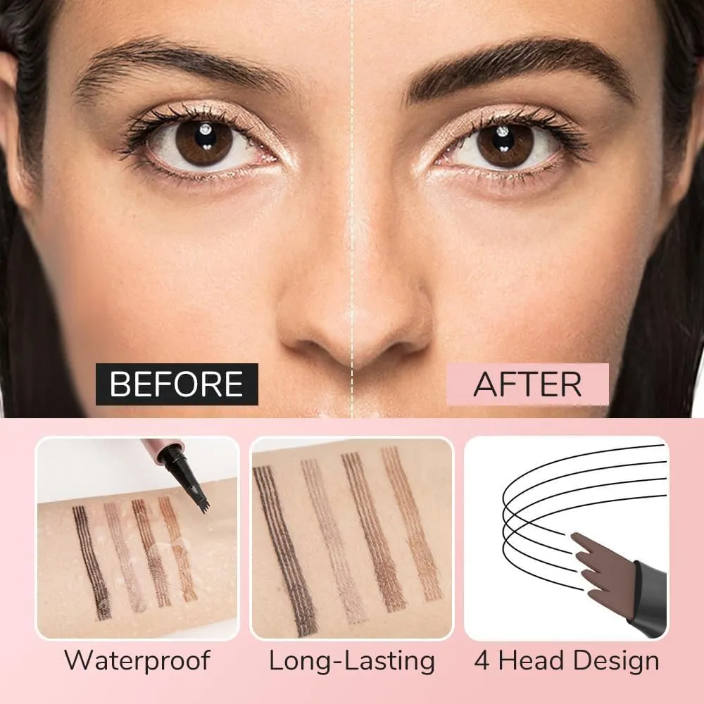 Upgrade Eyebrow Pen, 2024 New Waterproof Microblading Eyebrow Pencil Contouring Pen with 4 Tip Eye Brow Pen, Natural Makeup Fine Stroke Magic Eyebrow Pencil Stay on All Day (Black)