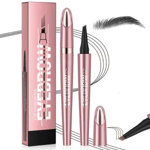 Upgrade Eyebrow Pen, 2024 New Waterproof Microblading Eyebrow Pencil Contouring Pen with 4 Tip Eye Brow Pen, Natural Makeup Fine Stroke Magic Eyebrow Pencil Stay on All Day (Black)