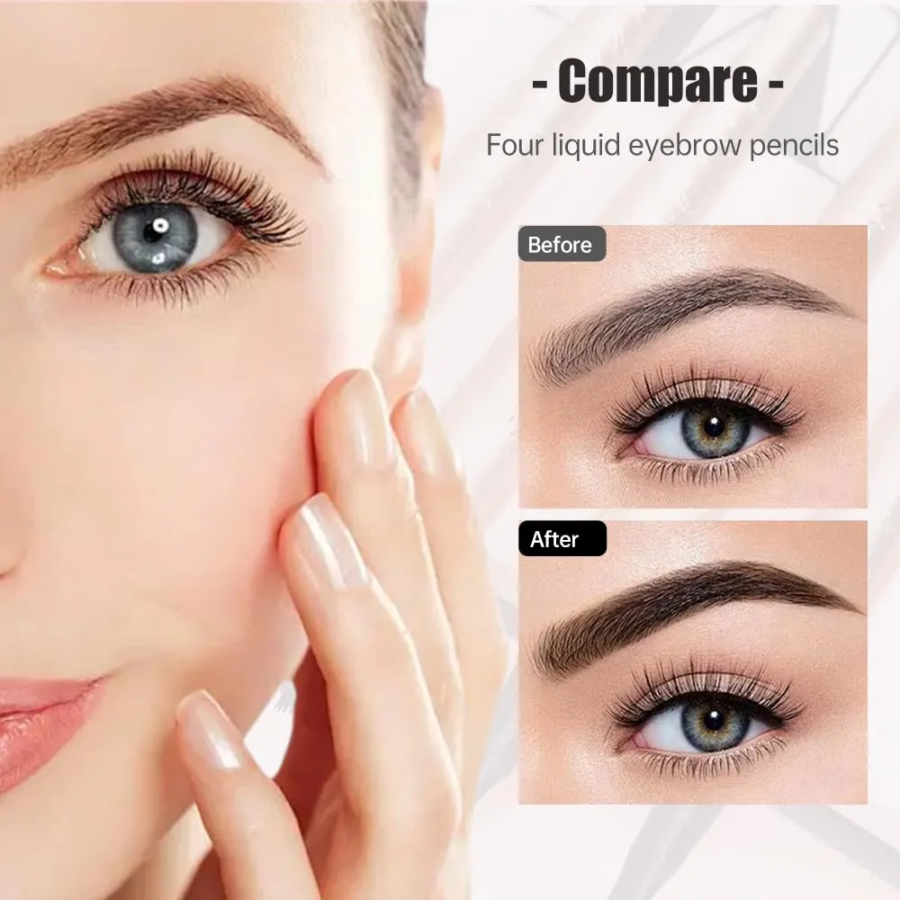 Upgrade Eyebrow Pen, 3D Waterproof Microblading Eyebrow Pencil, 4 Tip Eye Brow Pen, Natural Makeup Long-Lasting Fine Stroke Magic Eyebrow Pencil Stay on All Day (Dark Brown)