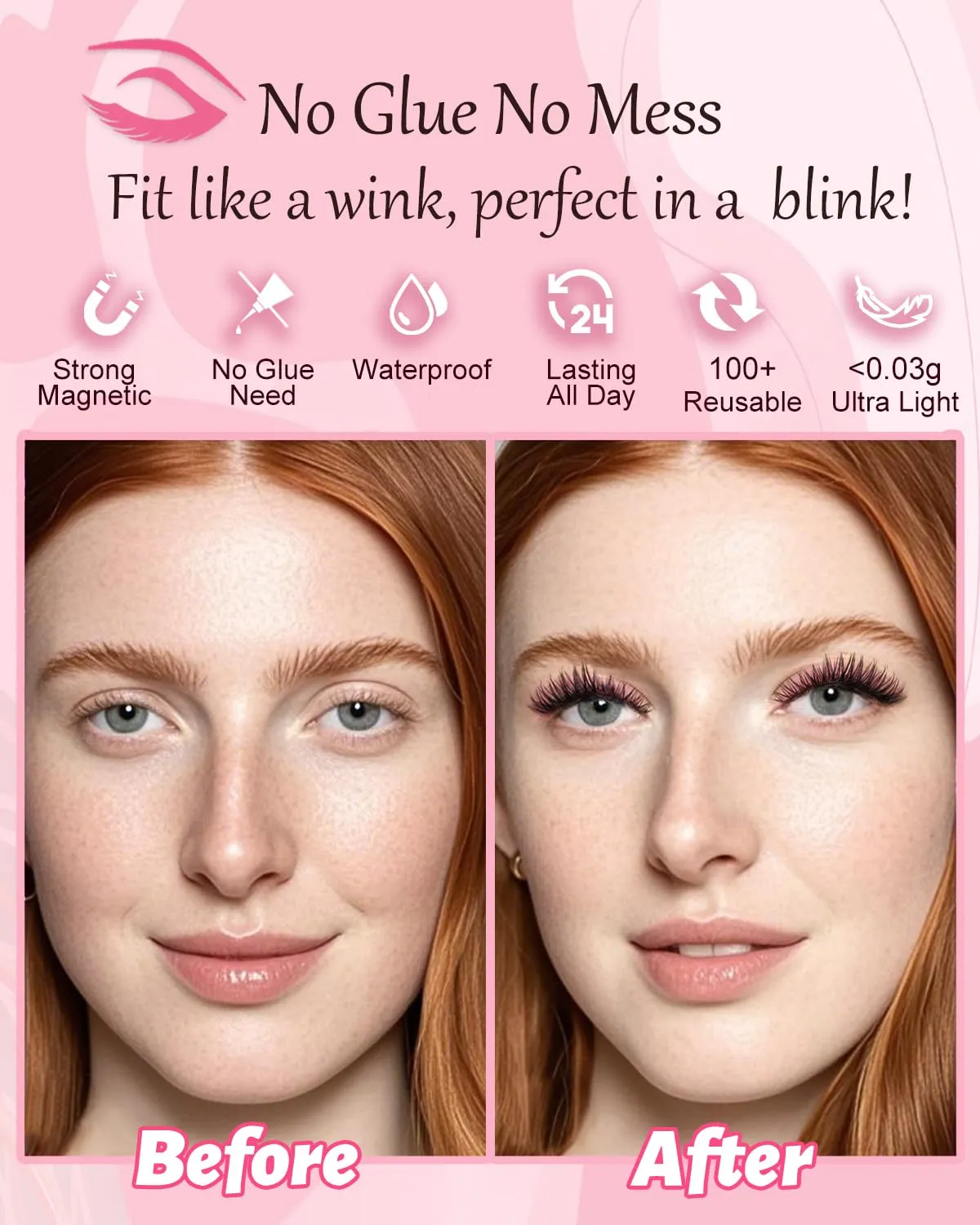 Upgrade Magnetic Eyelashes with Applicator Reusable Soft Cat Eye Lashes, Natural Look, No Glue Needed, Easy to Wear and Remove (2 Pairs, MIX01)