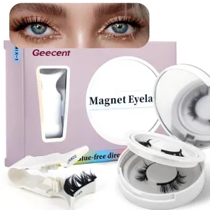 Upgrade Magnetic Eyelashes with Applicator Reusable Soft Cat Eye Lashes, Natural Look, No Glue Needed, Easy to Wear and Remove (2 Pairs, MIX01)