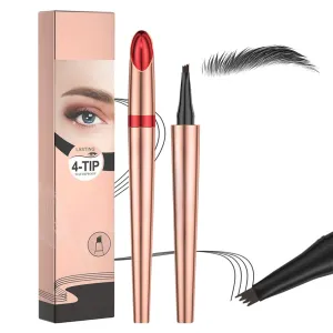 Upgrade Microblading Eyebrow Pencil, 3D Waterproof 4-Tip Eyebrow Pen, Natural Makeup Long-Lasting Fine Stroke Magic Eyebrow Pencil Stay on All Day (Black)