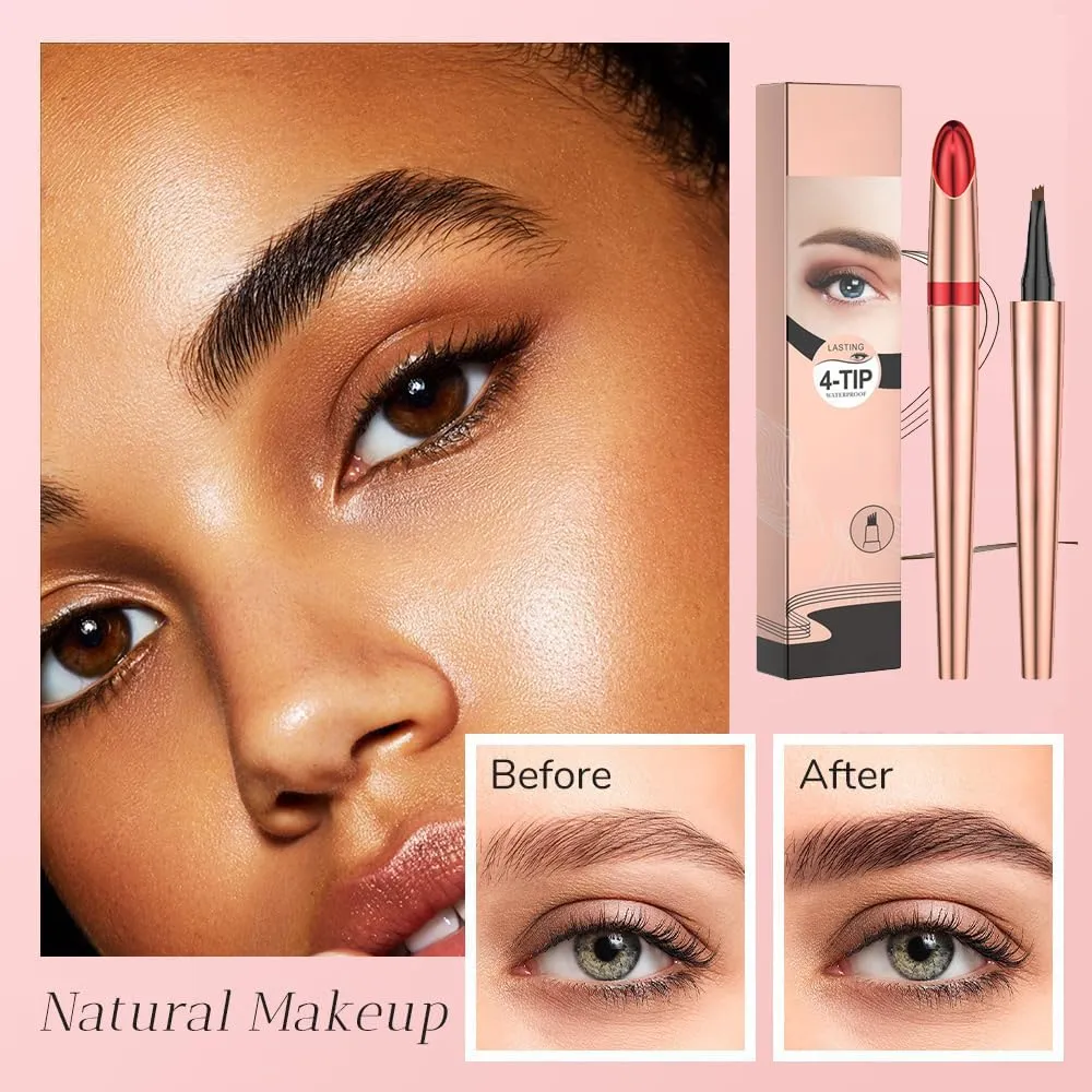 Upgrade Microblading Eyebrow Pencil, 3D Waterproof 4-Tip Eyebrow Pen, Natural Makeup Long-Lasting Fine Stroke Magic Eyebrow Pencil Stay on All Day (Black)