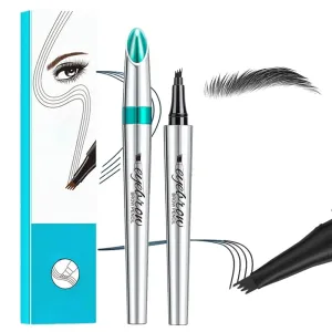 Upgraded Microblading Eyebrow Pen, 2024 New 3D Waterproof Microblading Eyebrow Pencil, 4 Tipped Precise Brow Pen, Long-lasting Natural Makeup Fine Stroke Magic Eyebrow Pencil (Black)