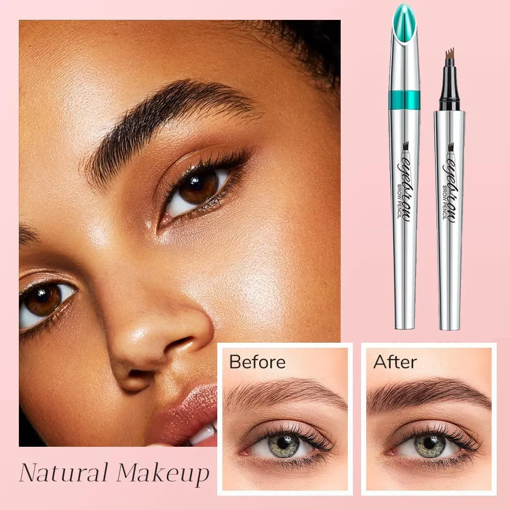 Upgraded Microblading Eyebrow Pen, 2024 New 3D Waterproof Microblading Eyebrow Pencil, 4 Tipped Precise Brow Pen, Long-lasting Natural Makeup Fine Stroke Magic Eyebrow Pencil (Black)