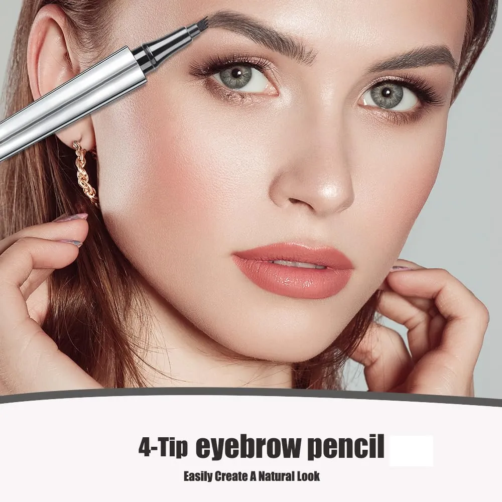 Upgraded Microblading Eyebrow Pen, 2024 New 3D Waterproof Microblading Eyebrow Pencil, 4 Tipped Precise Brow Pen, Long-lasting Natural Makeup Fine Stroke Magic Eyebrow Pencil (Black)