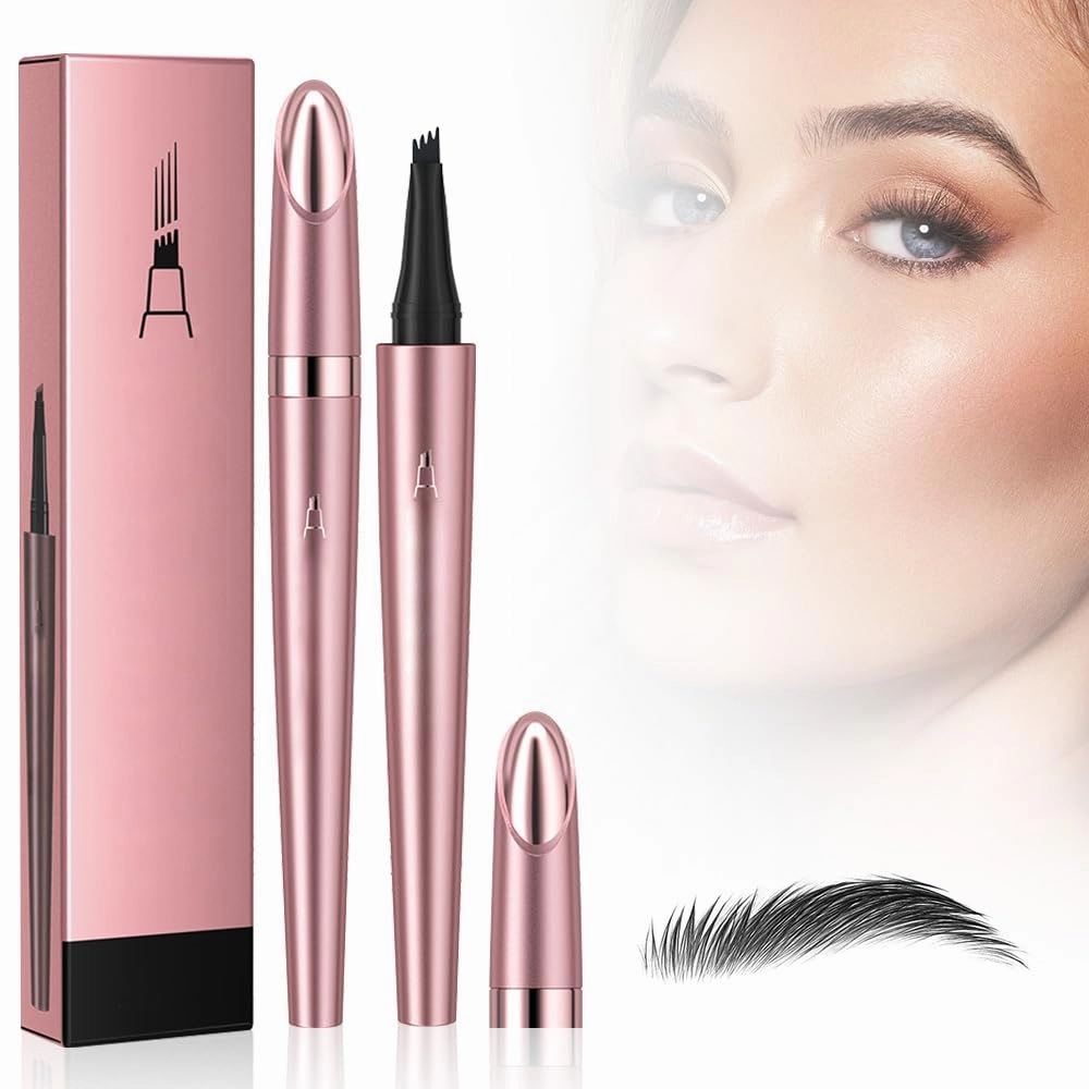Upgraded Waterproof Microblading Eyebrow Pen, 3D Microblading Eyebrow Pencil, 4-Tip Waterproof Long-lasting Eyebrow Pencil, Natural Makeup Fine Stroke Magic Eyebrow Pencil Last All-Day (Black)