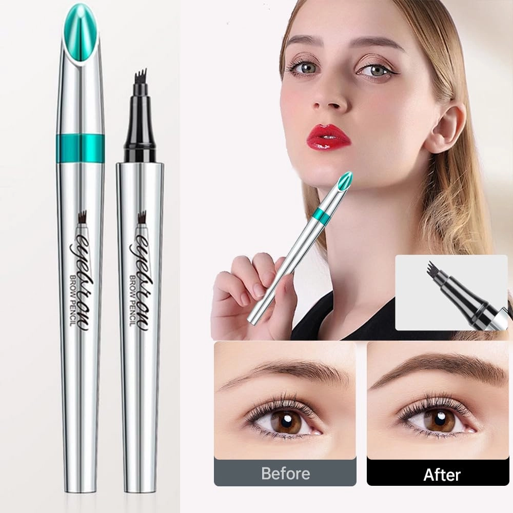 Upgraded Waterproof Microblading Eyebrow Pen, 3D Microblading Eyebrow Pencil, 4-Tip Waterproof Long-lasting Eyebrow Pencil, Natural Makeup Fine Stroke Magic Eyebrow Pencil Last All-Day (Light Brown)