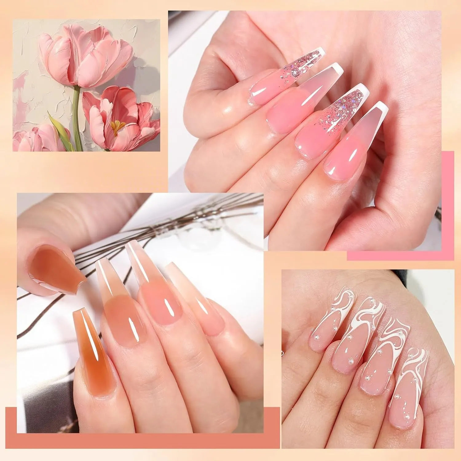UR SUGAR 20 Colors Extension Gel Nail Set, Jelly Pink Nude Pink Purple Brown Tone Glitter Extension Nail Gel Set for Fall Winter Bulk Bundle Long Lasting Soak Off Gift Box for Women