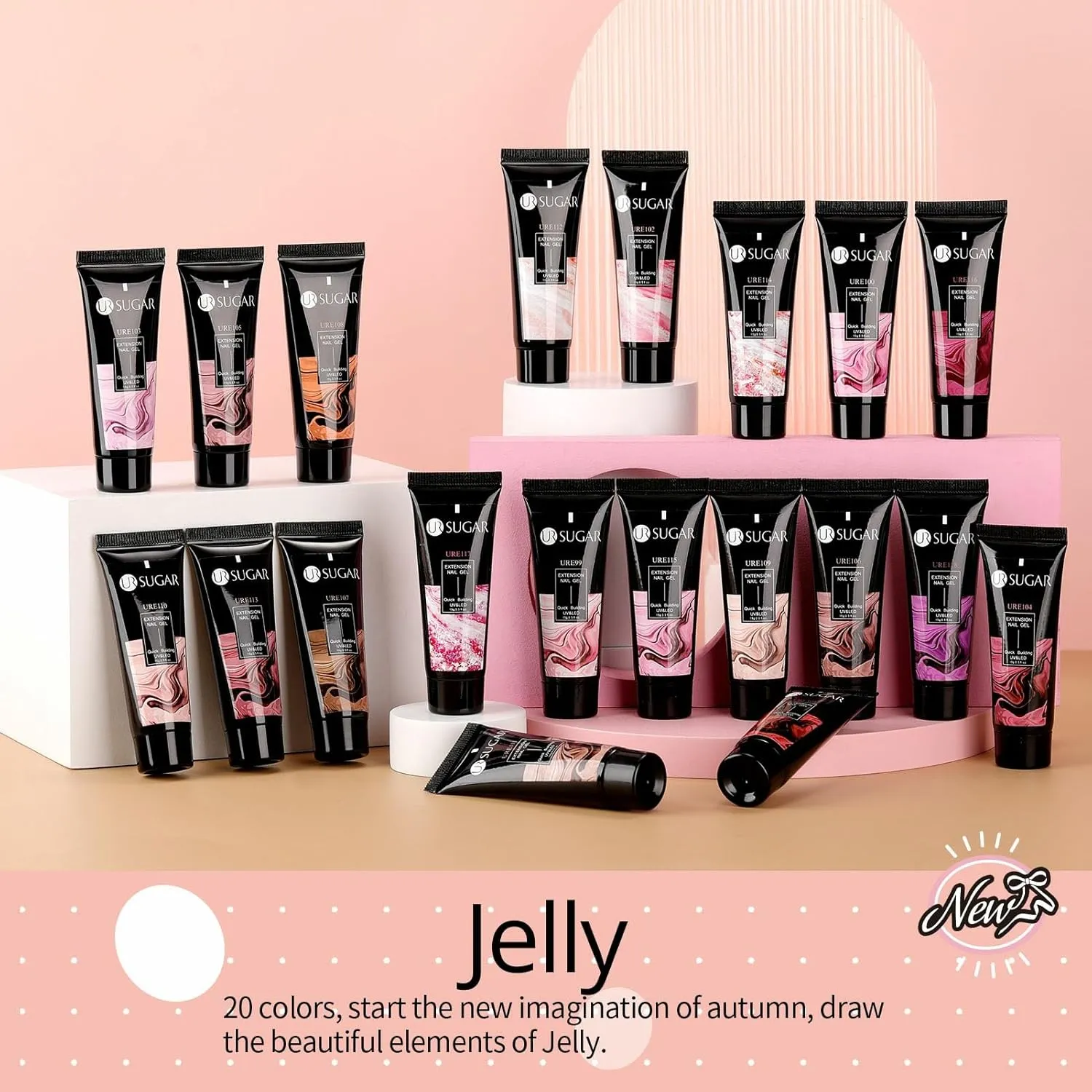 UR SUGAR 20 Colors Extension Gel Nail Set, Jelly Pink Nude Pink Purple Brown Tone Glitter Extension Nail Gel Set for Fall Winter Bulk Bundle Long Lasting Soak Off Gift Box for Women