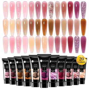 UR SUGAR 20 Colors Extension Gel Nail Set, Jelly Pink Nude Pink Purple Brown Tone Glitter Extension Nail Gel Set for Fall Winter Bulk Bundle Long Lasting Soak Off Gift Box for Women