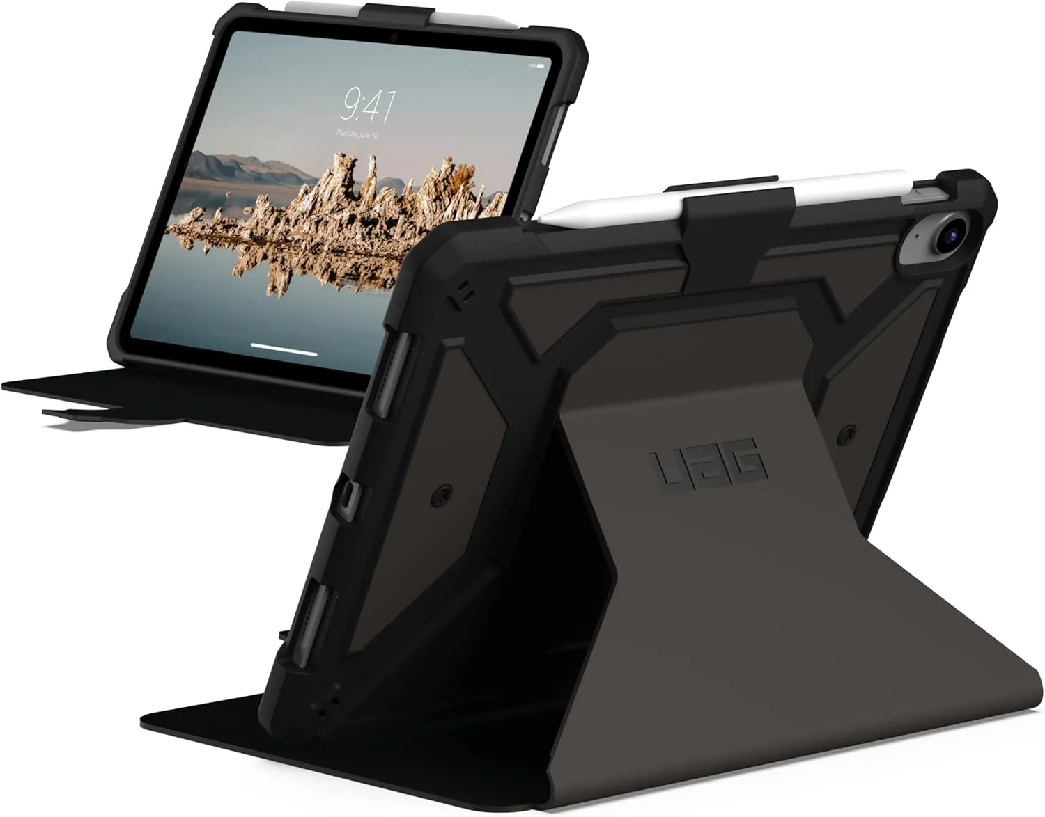URBAN ARMOR GEAR UAG Designed for iPad 11" A16 11th Gen 2025, 10.9" 10th Gen 2022 Case A3354 A3355 A2696 - Rugged Protective Folio Cover w/Adjustable Stand & Pencil Holder, Metropolis SE Black