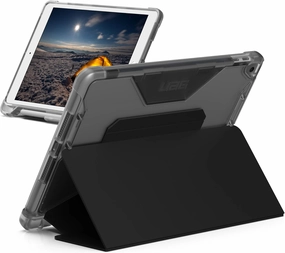 URBAN ARMOR GEAR UAG Designed for iPad 10.2 Case iPad 9th Generation 2021 iPad 8th Generation 2020, Black/Ice, Rugged Clear Multi-Angle Viewing Folio Stand with Pencil Holder Plyo Protective Cover