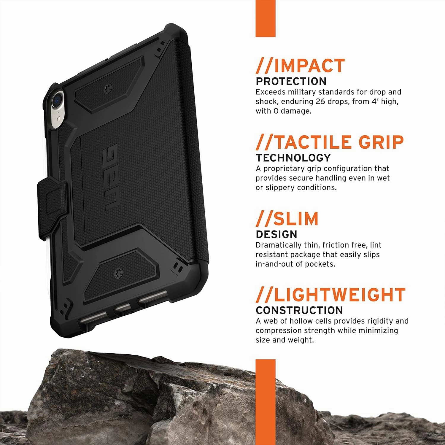 URBAN ARMOR GEAR UAG Designed for iPad Mini Case (6th Gen, 2021) Rugged Tactical Grip Exterior Material Heavy Duty Multi-Angle Viewing Folio Stand w/Pencil Holder Metropolis Protective Cover, Black