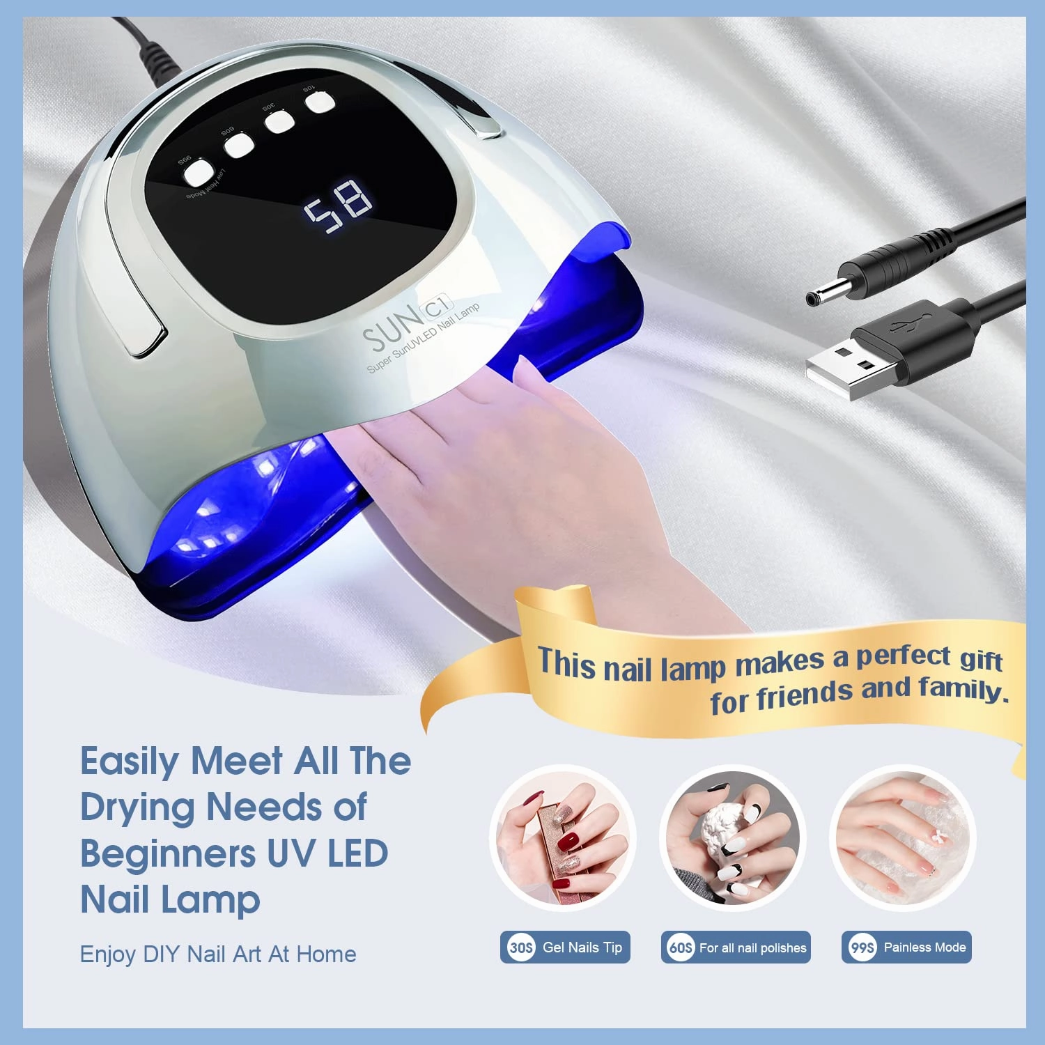UV LED Nail Lamp, MIRAGE LAYON 288W UV Light Gel Nail Dryer with 63 Lamp Beads, Auto Sensor and 4 Timers LCD Display, Professional Gel UV lamp for Fingernail and Toenail